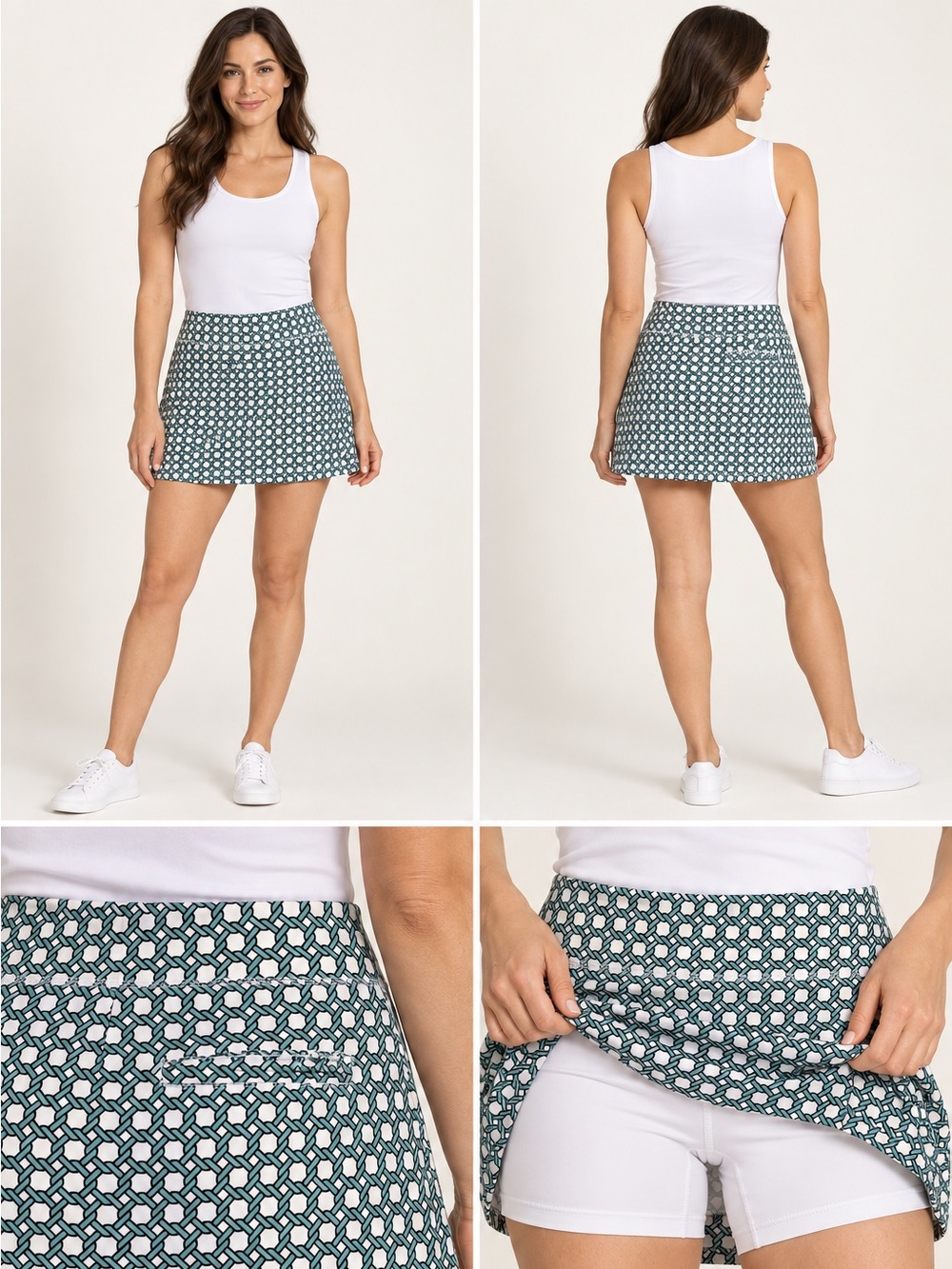 Geo-Print Mini Skort in Teal and White